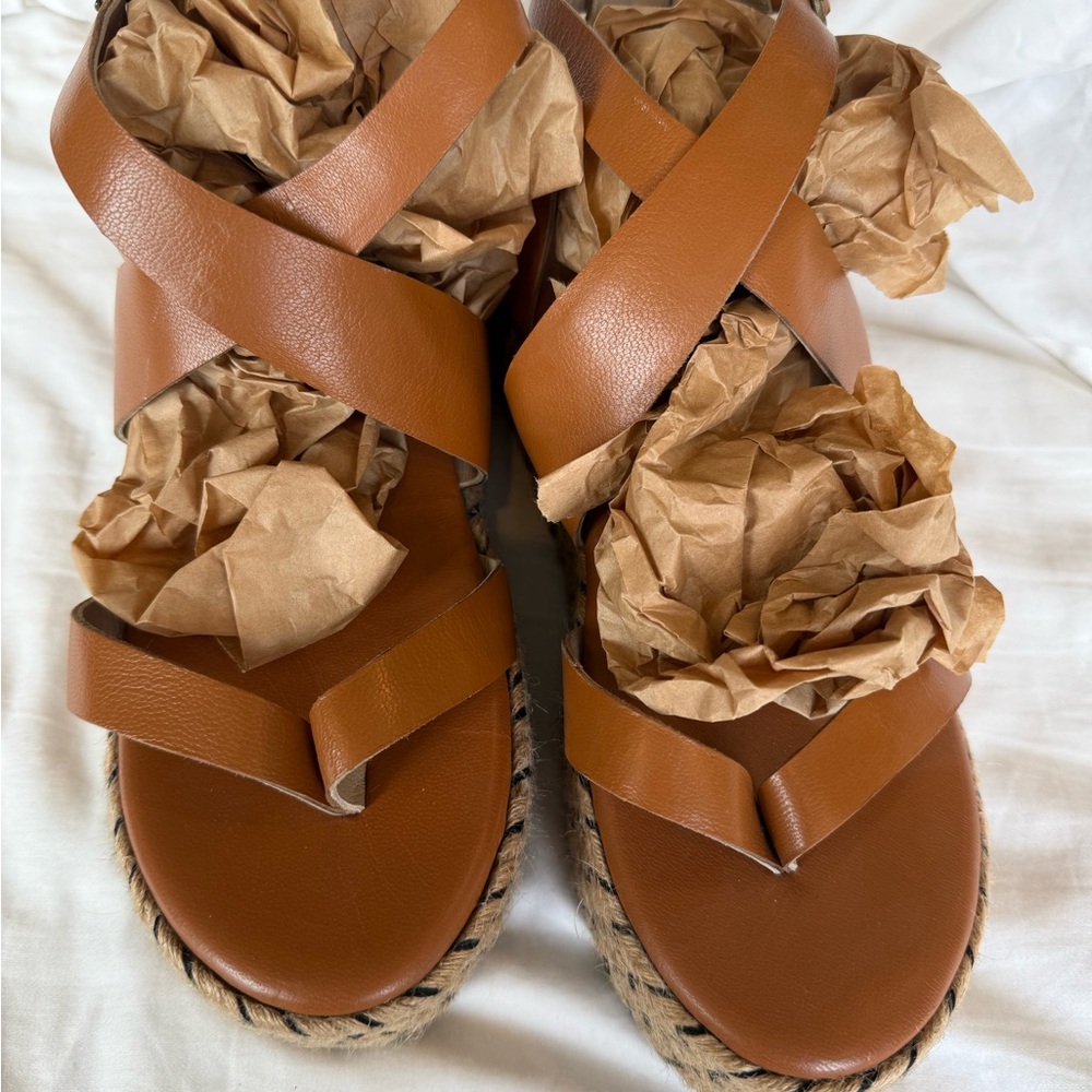 Tan Espadrille Sandals with ankle straps